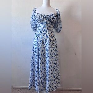 Baltic Born Gwen Smocked Midi Dress Blue/White floral